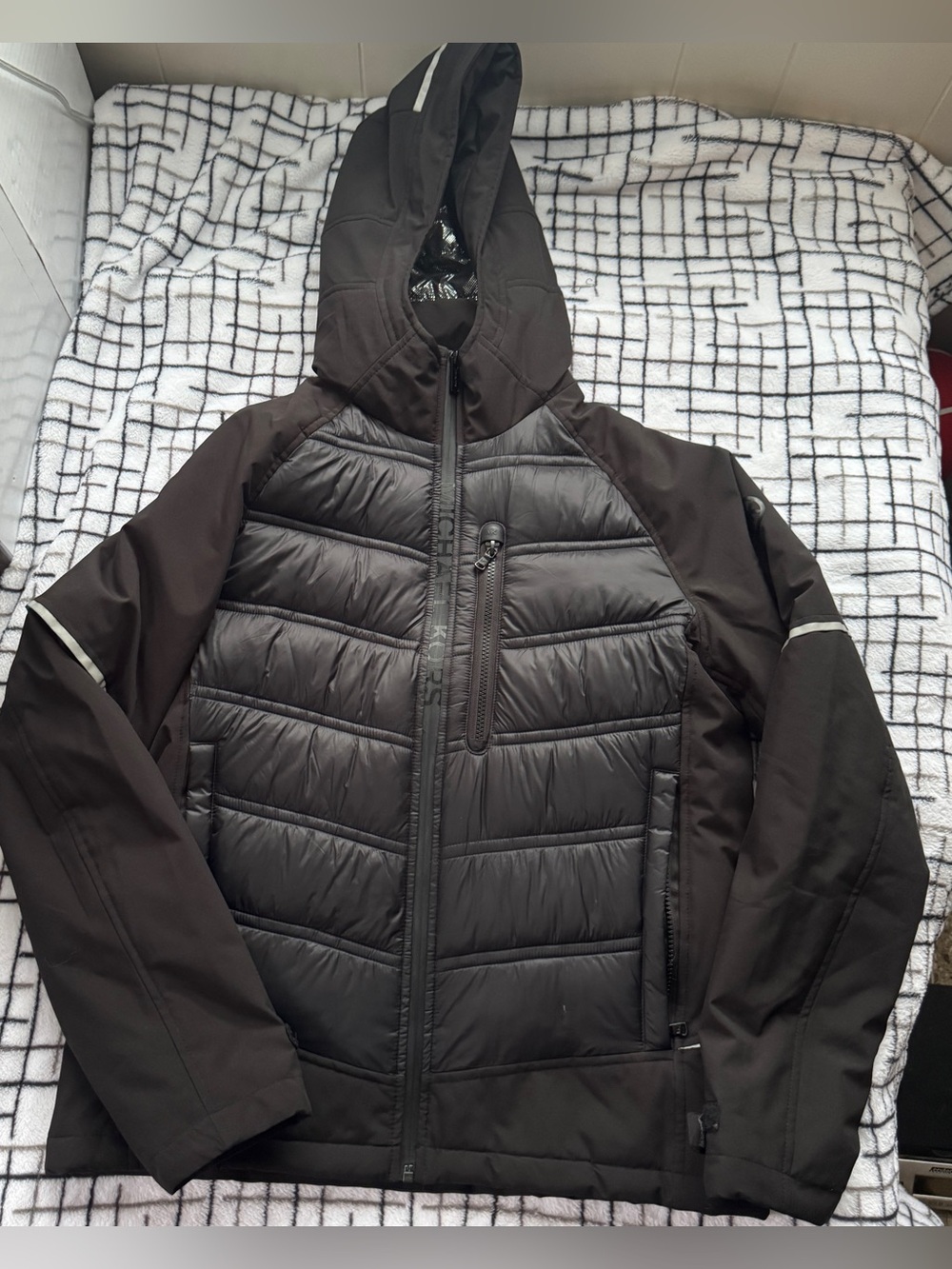 Michael Kors Men's Mixed-Media Hooded Puffer Jacket - Black - Size Small